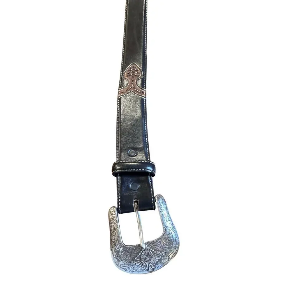 Justin Boots Leather Western Belt Men’s Size 42  C10923 Two-Tone Woven Design